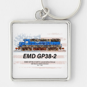 EMD GP38-2 Diesel Locomotive and American flag Keychain