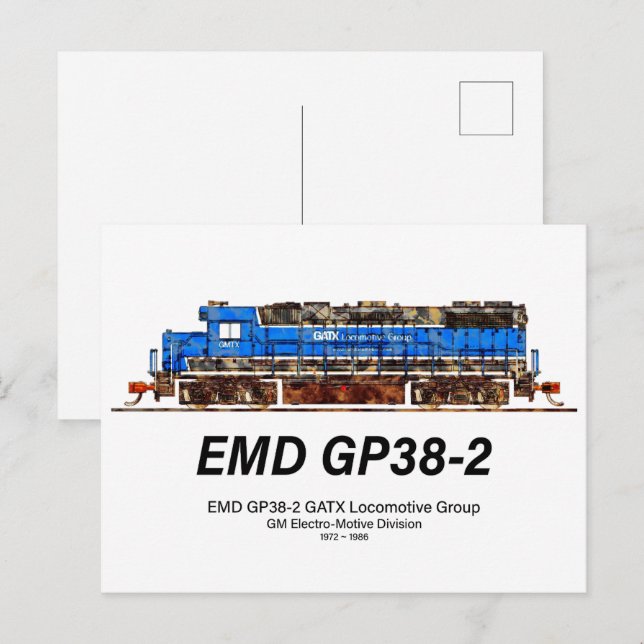 EMD GP38-2 Diesel Locomotive GATX blue and white Postcard (Front/Back)