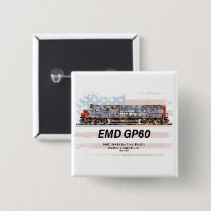 EMD GP60 Diesel Locomotive and American flag 2 Inch Square Button