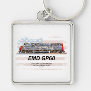 EMD GP60 Diesel Locomotive and American flag Keychain