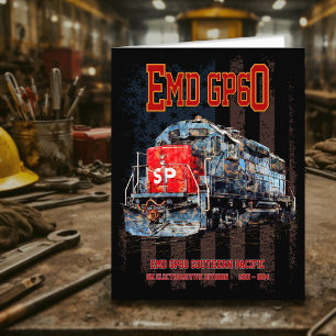 EMD GP60 Diesel Locomotive and American flag Thank You Card