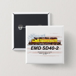 EMD SD40-2 Diesel Locomotive. American flag 2 Inch Square Button