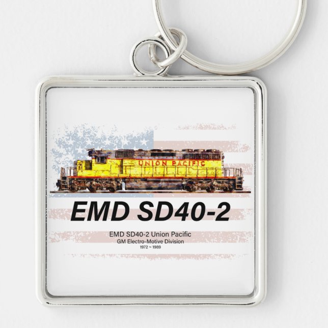 EMD SD40-2 Diesel Locomotive. American flag Keychain (Front)