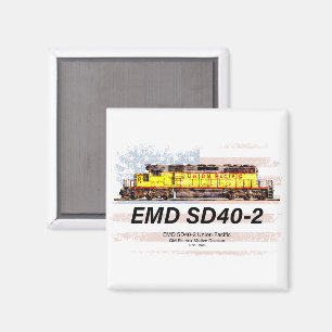 EMD SD40-2 Diesel Locomotive. American flag Magnet