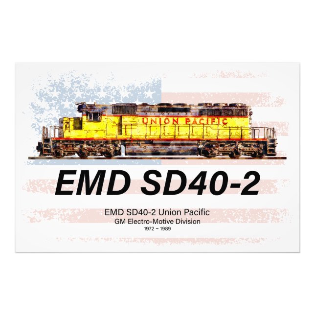 EMD SD40-2 Diesel Locomotive. American flag Photo Print (Front)