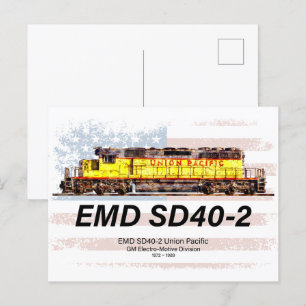 EMD SD40-2 Diesel Locomotive. American flag Postcard