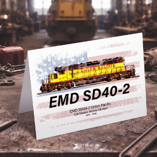 EMD SD40-2 Diesel Locomotive. American flag Thank You Card