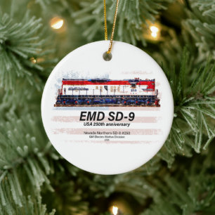 EMD SD-9 Locomotive USA 250th Anniversary Livery Ceramic Ornament