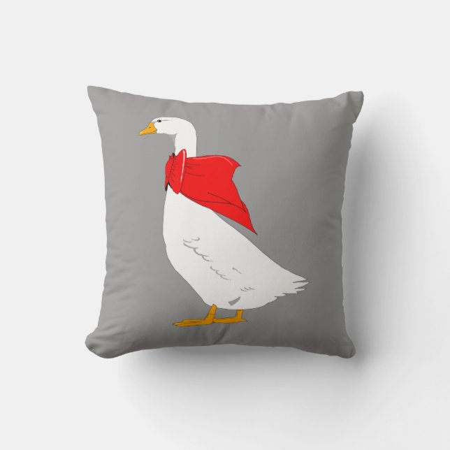 Emden goose with red bow scarf throw pillow (Front)