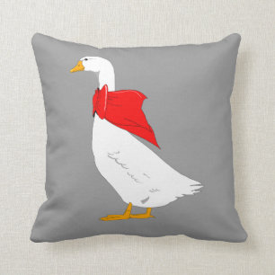 Emden goose with red bow scarf throw pillow
