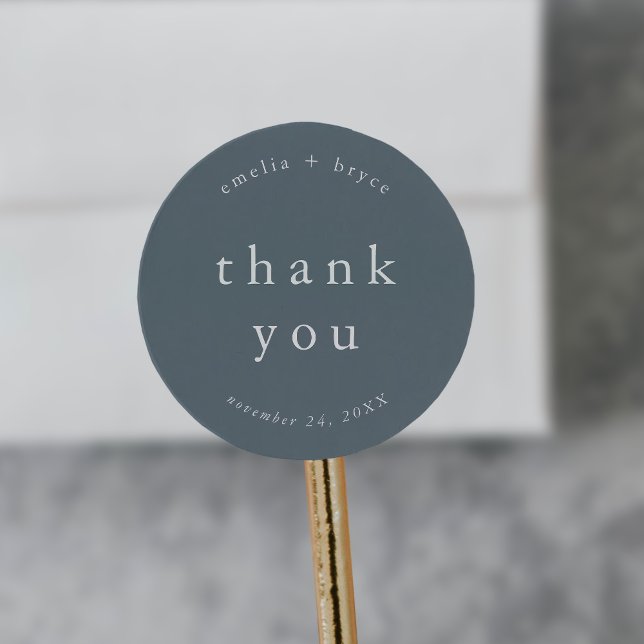 EMELIA Boho Navy Rustic Simple Wedding Thank You Classic Round Sticker (EMELIA Boho Navy Rustic Simple Wedding Thank You Classic Round Sticker)