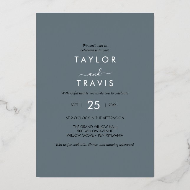 EMELIA Dark Blue & Silver Foil | Simple Boho Weddi (Front)