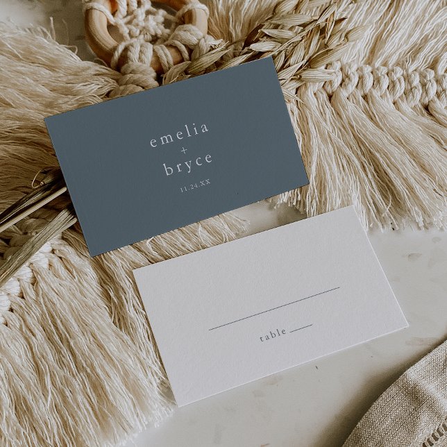 EMELIA Flat Blue Minimalist Wedding Place Card (EMELIA Flat Blue Minimalist Wedding Place Card)