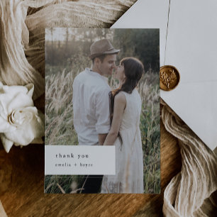 EMELIA Flat Minimalist Unique Rustic Photo Wedding Thank You Card