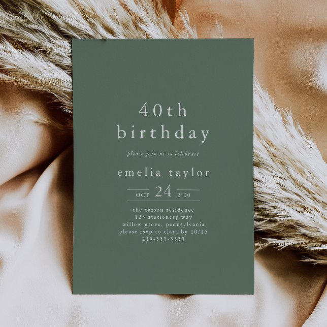 EMELIA Forest Woodland Sage Green 40th Birthday Invitation (EMELIA Forest Woodland Sage Green 40th Birthday Invitation)