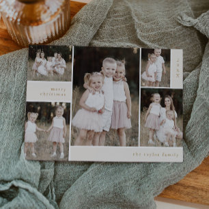 EMELIA Gold Cute Modern Multi Photo Christmas Holiday Card