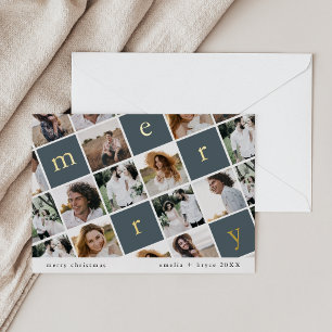 EMELIA Gold Foil Blue Multi Photo Christmas Foil Holiday Card