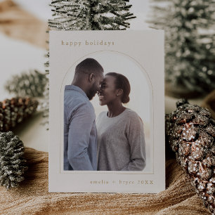 EMELIA Gold Happy Holidays Cute Family Photo  Holiday Card