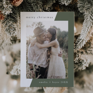 EMELIA Green Unique Minimal Family Photo Christmas Holiday Card