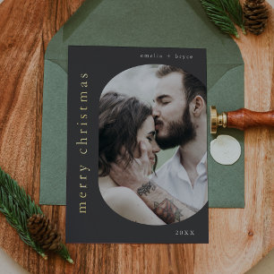 EMELIA Grey Gold Foil Photo Merry Christmas Holiday Card