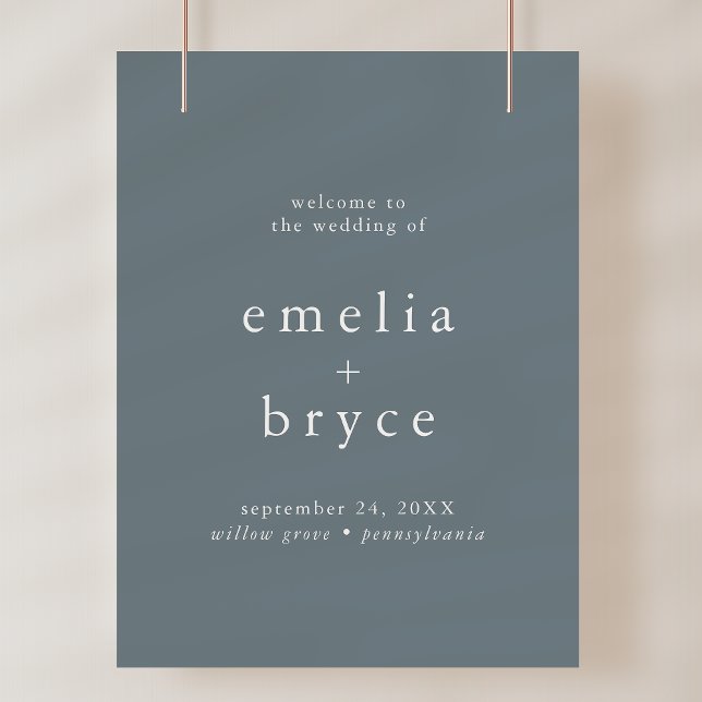 EMELIA Marine Simple Mariage Modèle Affiche de bie (EMELIA Navy Simple Wedding Welcome Sign Template)