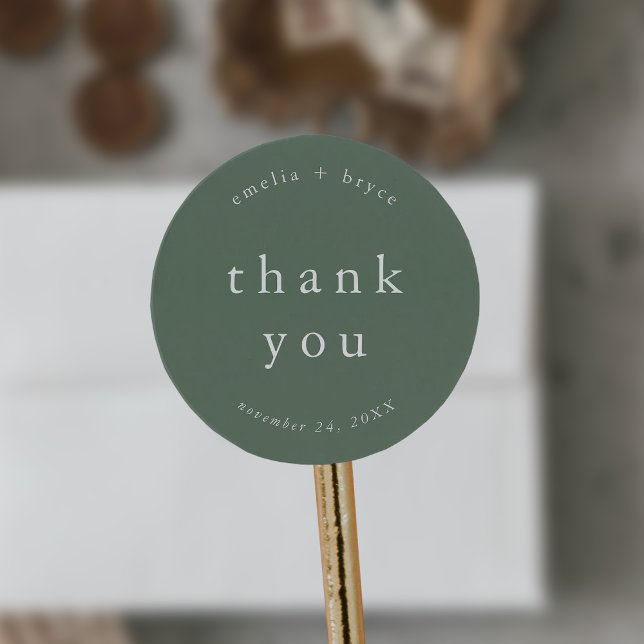 EMELIA Modern Mountain Simple Wedding Thank You Classic Round Sticker (EMELIA Modern Mountain Simple Wedding Thank You Classic Round Sticker)