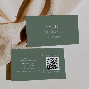 EMELIA Modern Sage Green Olive Boho Rustic QR Code Business Card