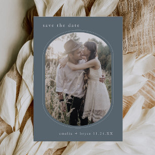 EMELIA Oval Photo Vintage Blue Minimalist Wedding Save The Date