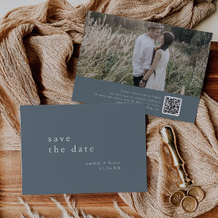 EMELIA Photo Vintage Dark Blue Minimalist Wedding Save The Date