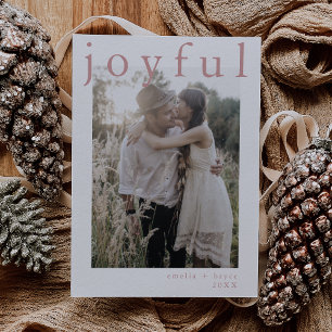EMELIA Pink Boho Xmas Photo Joyful Christmas Holiday Card