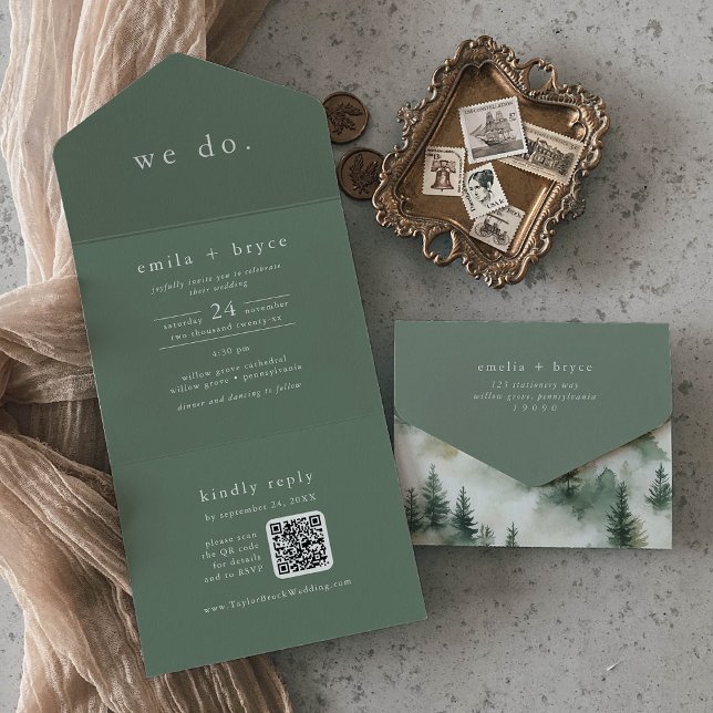 EMELIA QR Code Sage Green Forest Woodland Wedding All In One Invitation (EMELIA QR Code Sage Green Forest Woodland Wedding All In One Invitation)
