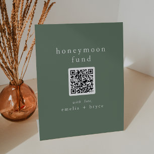 EMELIA QR Code Sage Green Wedding Honeymoon Fund Pedestal Sign