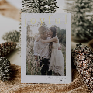 EMELIA Red Gold Foil Xmas Photo Joyful Christmas Holiday Card
