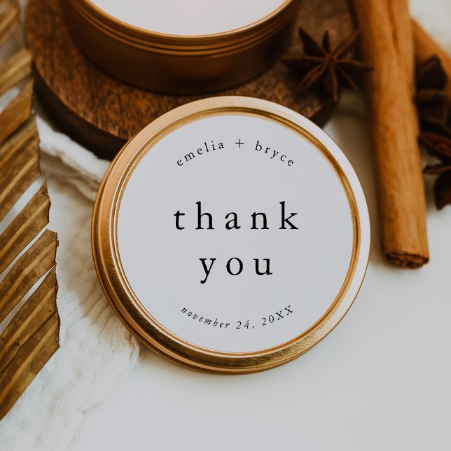 EMELIA Rustic Simple Modern Boho Wedding Thank You Classic Round Sticker (EMELIA Rustic Simple Modern Boho Wedding Thank You Classic Round Sticker)