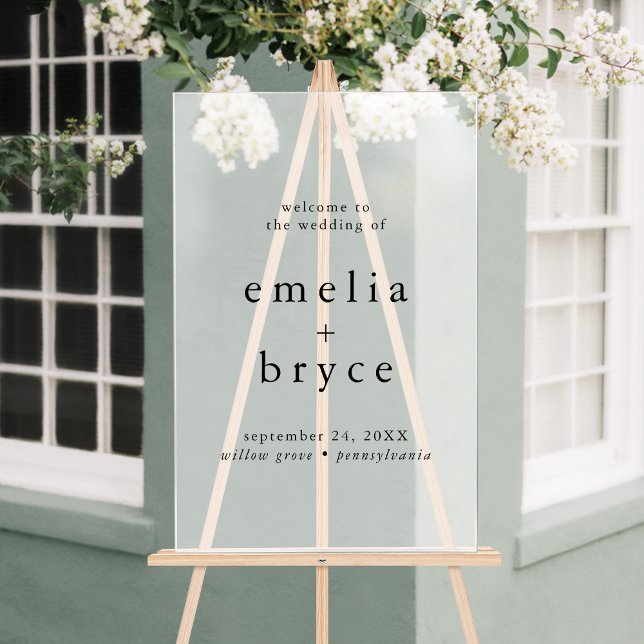 EMELIA Rustique Simple Moderne Boho Mariage Bienve (EMELIA Rustic Simple Modern Boho Wedding Welcome Acrylic Sign)