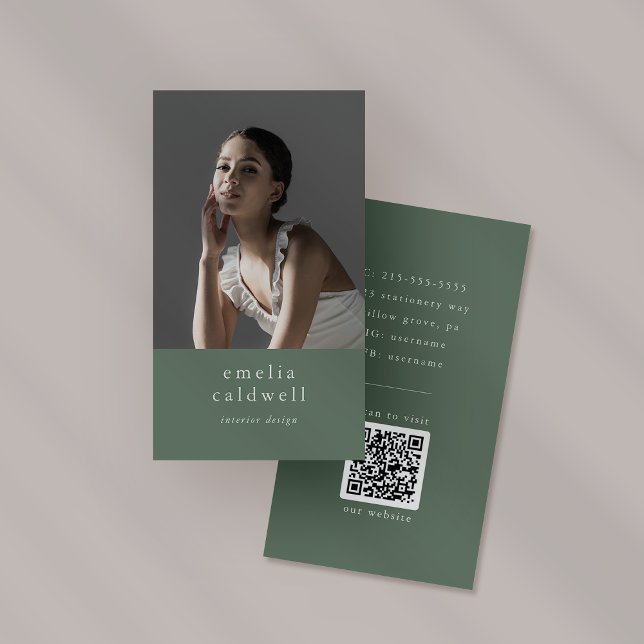 EMELIA Sage Green Boho Rustic Simple Modern Photo Business Card (EMELIA Sage Green Boho Rustic Simple Modern Photo Business Card)