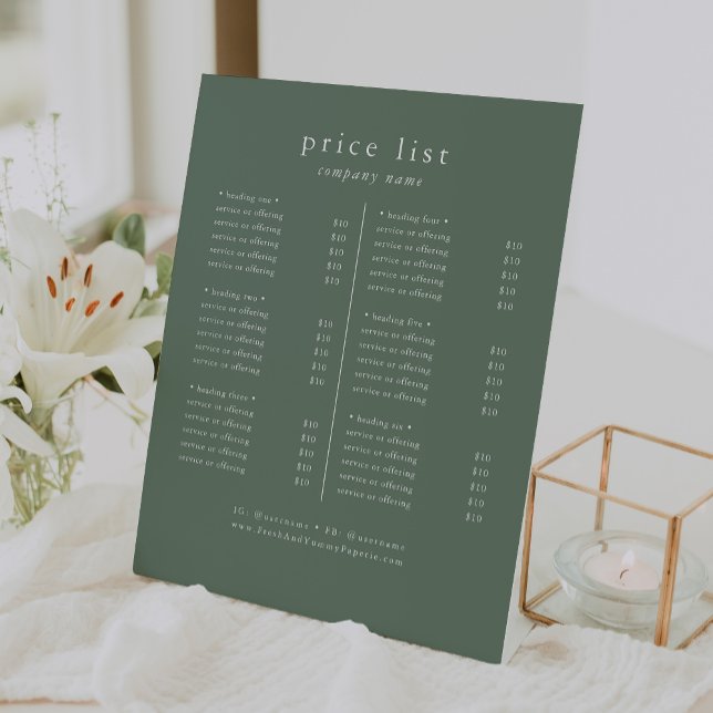 EMELIA Sage Green Business Services Price List Pedestal Sign (EMELIA Sage Green Business Services Price List Pedestal Sign)
