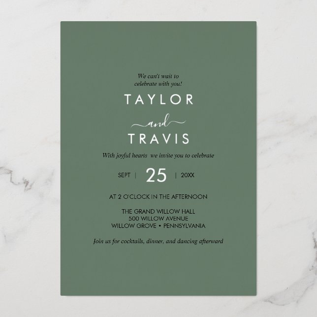 EMELIA Sage Green & Silver Foil | Modern Wedding  (Front)