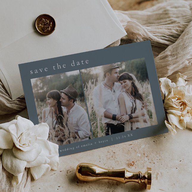 EMELIA Silver Foil Blue Boho Wedding Save the Date (EMELIA Silver Foil Blue Boho Wedding Save the Date Foil Invitation)