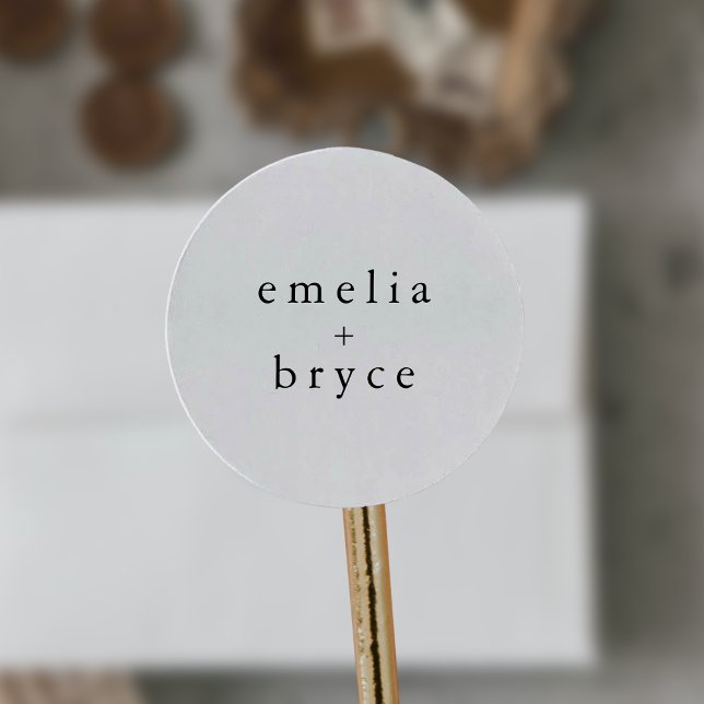 EMELIA Unique Neutral White Black Rustic Wedding Classic Round Sticker (EMELIA Unique Neutral White Black Rustic Wedding Classic Round Sticker)