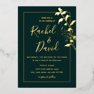 Emeral Green Gold Floral Mariage Foil Invitation