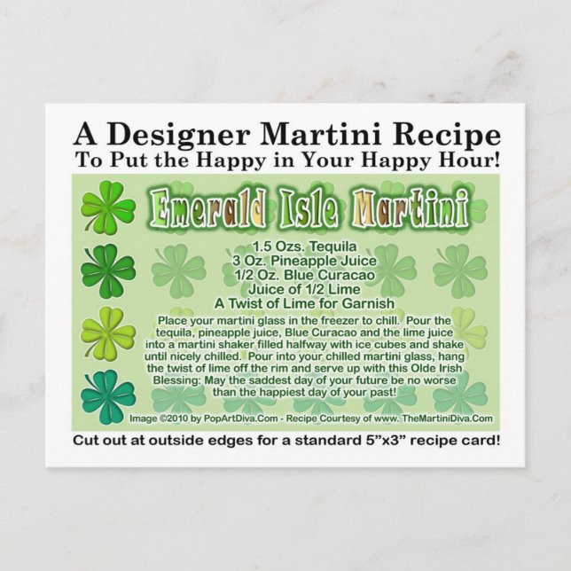 Emeral Isle St. Patrick's Day Martini Recipe Card  (Front)