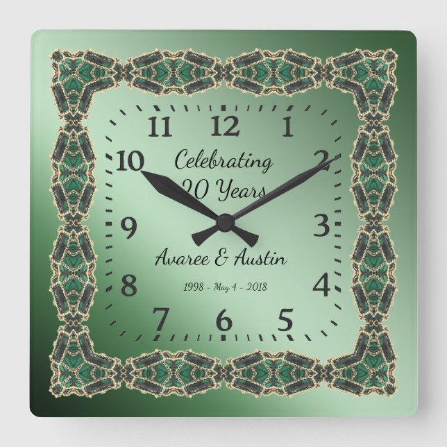 Emerald 20th Anniversary Square Wall Clock (Front)
