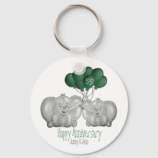 Emerald 55th elephant wedding anniversary keychain (Front)