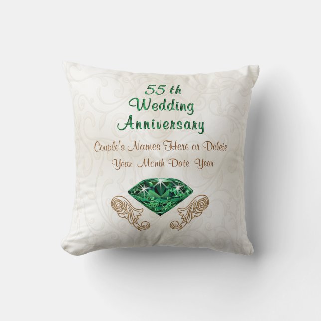 Emerald 55th Wedding Anniversary Gifts, Your Text Throw Pillow (Front)
