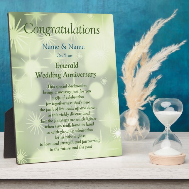 Emerald 55th Wedding Anniversary  Plaque (Side)