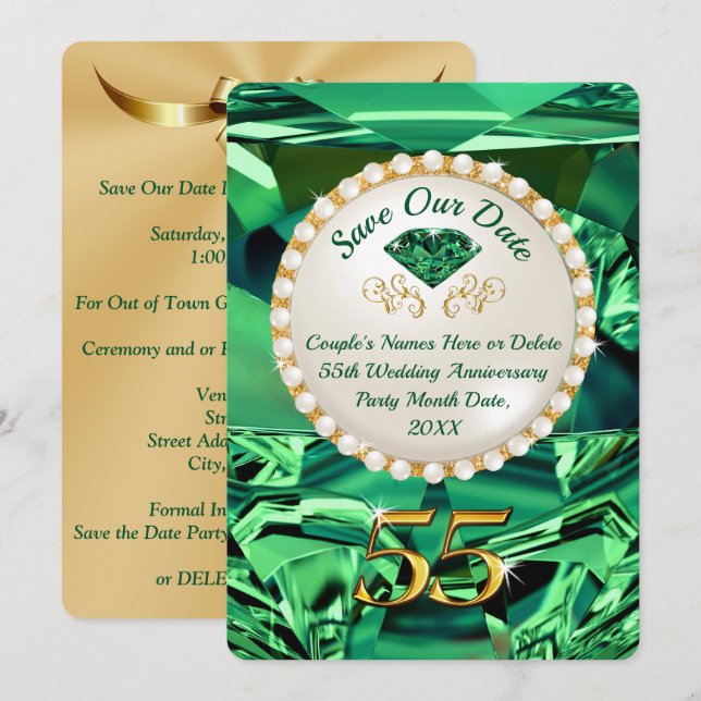 Emerald, 55th Wedding Anniversary Save the Date Invitation (Front/Back)