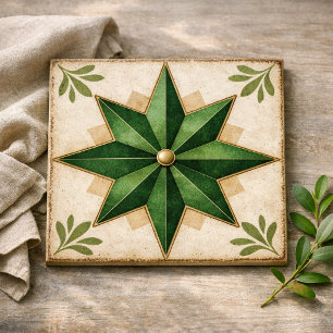 Emerald 8-point Star Faux Encaustic  Tile