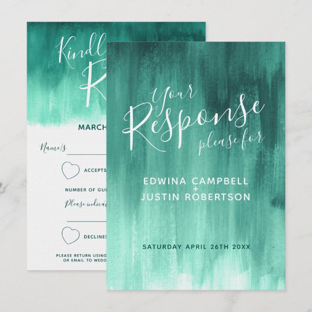 Emerald abstract modern art wedding reply RSVP Invitation (Front/Back)