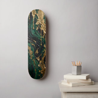 Emerald Abyss - Luxury Green Black and Gold Liquid Skateboard